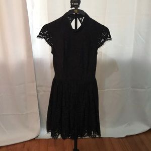 Black open back lace dress